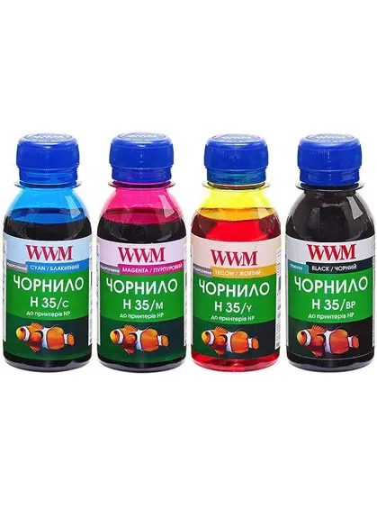 Комплект чорнил WWM для HP №21/121/131 4х100г BP/C/M/Y Пігментне/Водорозчинне (H35SET-2) для СНПЧ