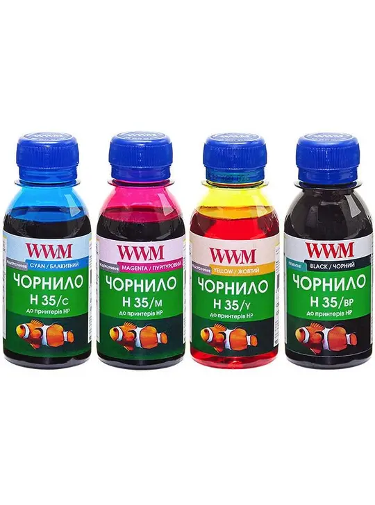 Комплект чорнил WWM для HP №21/121/131 4х100г BP/C/M/Y Пігментне/Водорозчинне (H35SET-2) для СНПЧ