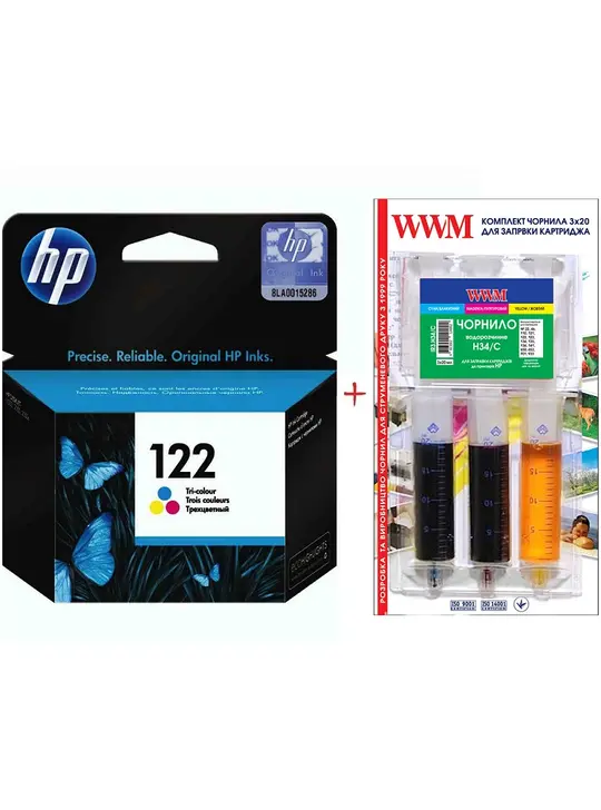 Картридж HP DJ 1050/3050 №122 Color + заправний набір Color (Set122C-inkHP)