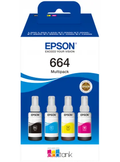 Контейнери з чорнилом Epson для L100/L200, №664 4шт x 70мл B/C/M/Y (C13T66464A)