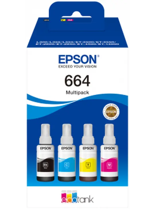 Контейнери з чорнилом Epson для L100/L200, №664 4шт x 70мл B/C/M/Y (C13T66464A)