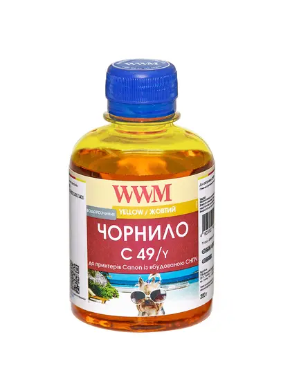 Чорнило WWM GI-490Y для Canon Pixma G1400/2400/3400 200г Yellow водорозчинне (C49/Y)