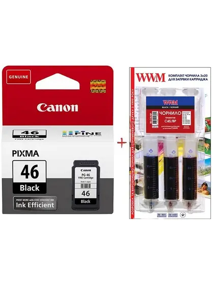 Картридж Canon Pixma E404/E464 PG-46 + заправний набір Black (Set46-inkB)