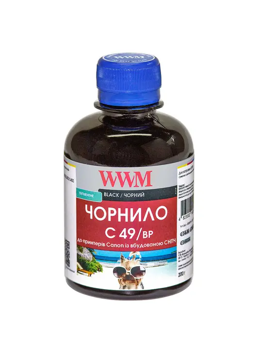 Чорнило WWM GI-490BK для Canon Pixma G1400/2400/3400 200г Black пігментне (C49/BP)