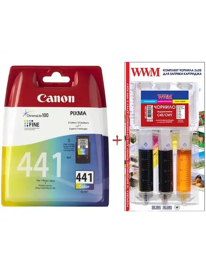 Картридж Canon Pixma MG2140/MG3140 CL-441C + заправний набір Color (Set441-inkC)