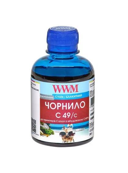 Чорнило WWM GI-490C для Canon Pixma G1400/2400/3400 200г Cyan водорозчинне (C49/C)