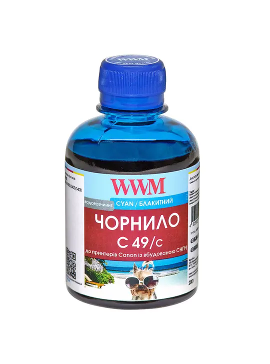 Чорнило WWM GI-490C для Canon Pixma G1400/2400/3400 200г Cyan водорозчинне (C49/C)