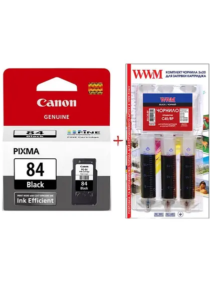 Картридж Canon Pixma E514 PG-84Bk + заправний набір Black (Set84-inkB)