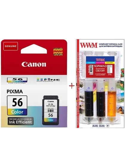 Картридж Canon Pixma E404/E464 CL-56 + заправний набір Color (Set56-inkC)