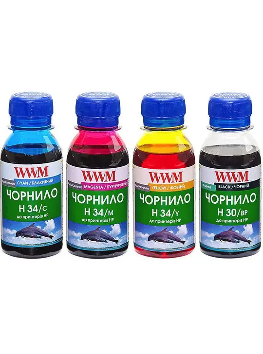 Комплект чорнил WWM для HP №21/121/131 4х100г BP/C/M/Y Пігментне/Водорозчинне (H30/34SET-2)