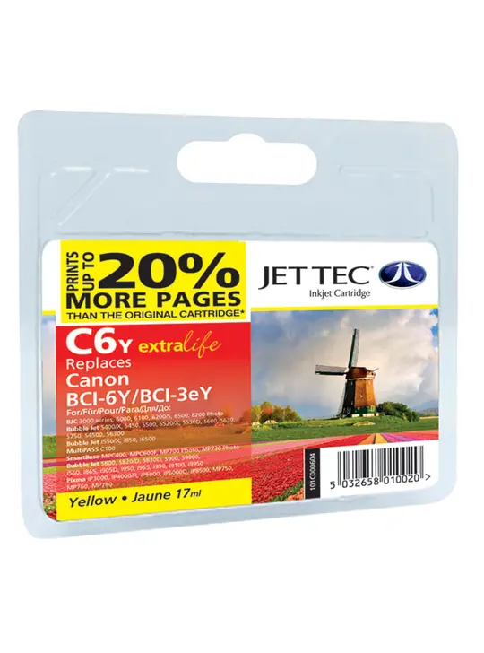 Картридж JetTec для Canon Pixma iP4000/iP5000/MP750 аналог BCI-3eY/BCI-6Y Yellow (110C000604)