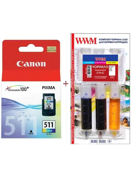 Картридж Canon Pixma MP230/MP250/MP270 CL-511C + заправний набір Color (Set511-inkC) Картридж Canon Pixma MP230/MP250/MP270 CL-511C + заправний набір Color (Set511-inkC)