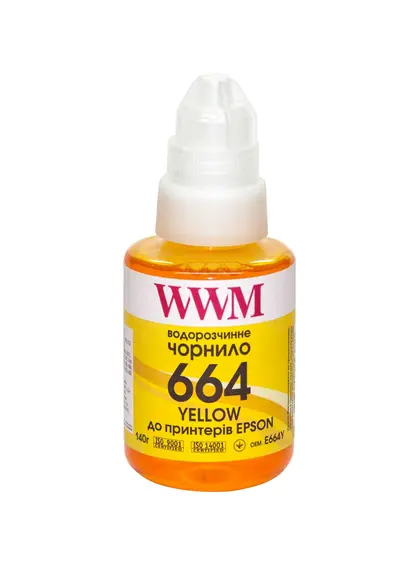 Чорнило WWM 664 для Epson L110/L210/L300 140г Yellow водорозчинне (E664Y) Чорнило WWM 664 для Epson L110/L210/L300 140г Yellow водорозчинне (E664Y)