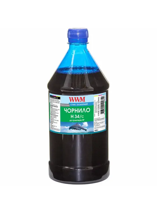 Чорнило WWM для HP №22/121/122 1000г Cyan водорозчинне (H34/C-4)