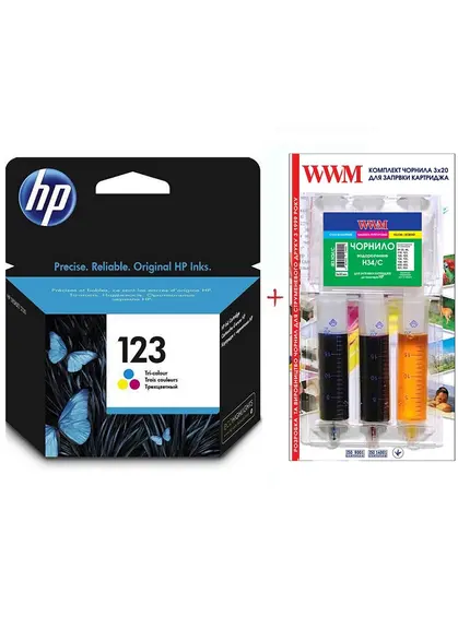Картридж HP Deskjet 2130 HP №123 Color + заправний набір Color (Set123C-inkHP)
