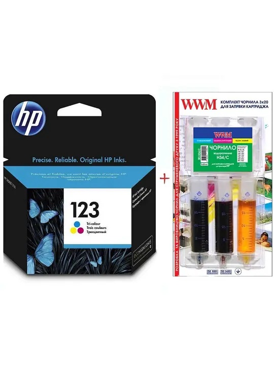 Картридж HP Deskjet 2130 HP №123 Color + заправний набір Color (Set123C-inkHP)