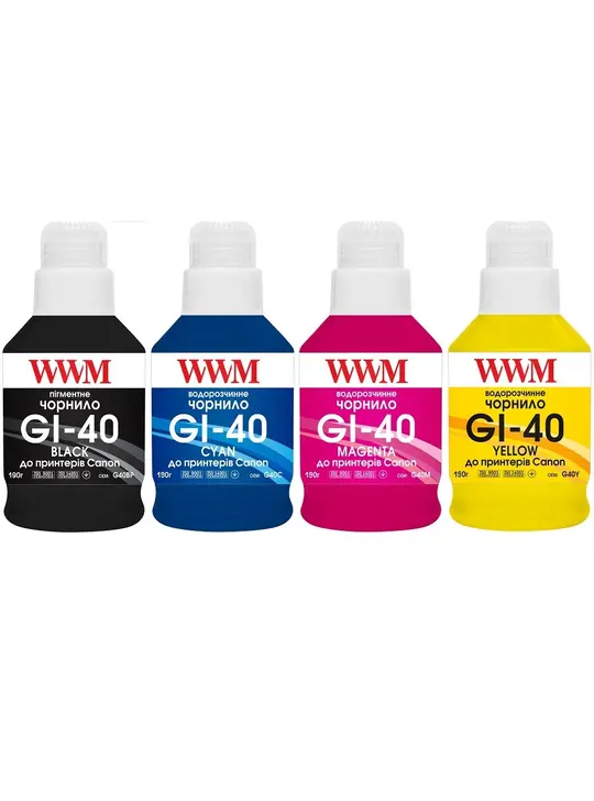 Комплект чорнил WWM GI-40 для Canon G5040/G6040 4х190г BP/C/M/Y Пігментне/Водорозчинне (G40SET4)