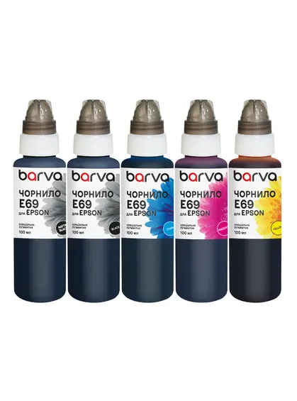 Комплект чорнил для Epson T69 спеціальні 5x100 мл, пігментні, MB/PB/C/M/Y Barva (E69-100-2MP) Комплект чорнил для Epson T69 спеціальні 5x100 мл, пігментні, MB/PB/C/M/Y Barva (E69-100-2MP)