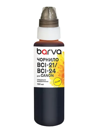 Чорнило для Canon BCI-21/BCI-24 спеціальне 100 мл, водорозчинне, жовте Barva (C24-284)