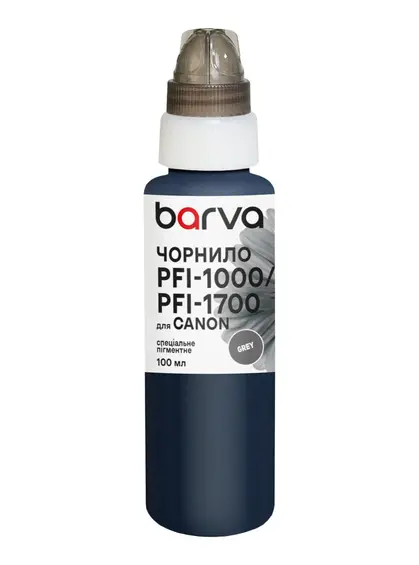 Чорнило для Canon PFI-1000/PFI-1700 GY спеціальне 100 мл, пігментне, сіре Barva (C1700-980) Чорнило для Canon PFI-1000/PFI-1700 GY спеціальне 100 мл, пігментне, сіре Barva (C1700-980)
