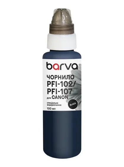 Чорнило для Canon PFI-102/PFI-107 BK спеціальне 100 мл, водорозчинне, чорне Barva (C107-884e) Чорнило для Canon PFI-102/PFI-107 BK спеціальне 100 мл, водорозчинне, чорне Barva (C107-884e)