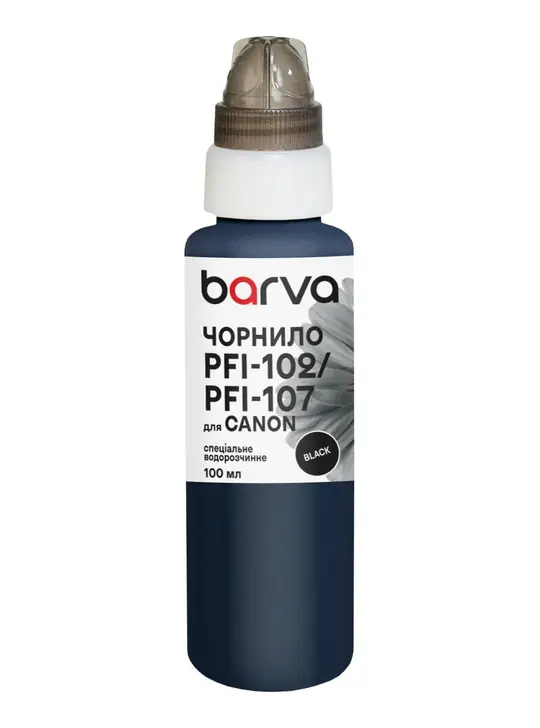 Чорнило для Canon PFI-102/PFI-107 BK спеціальне 100 мл, водорозчинне, чорне Barva (C107-884e)