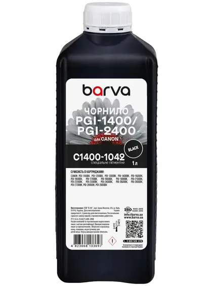 Чорнило для Canon PGI-1400/PGI-2400 BK спеціальне 1 л, пігментне, чорне Barva (C1400-1042)