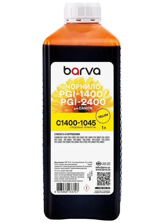 Чорнило для Canon PGI-1400/PGI-2400 Y спеціальне 1 л, пігментне, жовте Barva (C1400-1045)