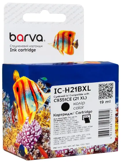 Картридж струменевий HP 21XL (C9351AE/C9351CE) 475 арк, чорний Barva (IC-H21BXL) Картридж струменевий HP 21XL (C9351AE/C9351CE) 475 арк, чорний Barva (IC-H21BXL)
