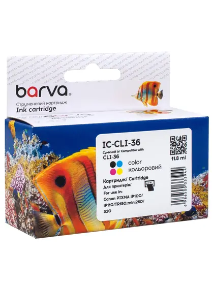 Картридж сумісний Canon CLI-36 Color (1511B001) 250 арк, кольоровий Barva (IC-CLI-36) Картридж сумісний Canon CLI-36 Color (1511B001) 250 арк, кольоровий Barva (IC-CLI-36)