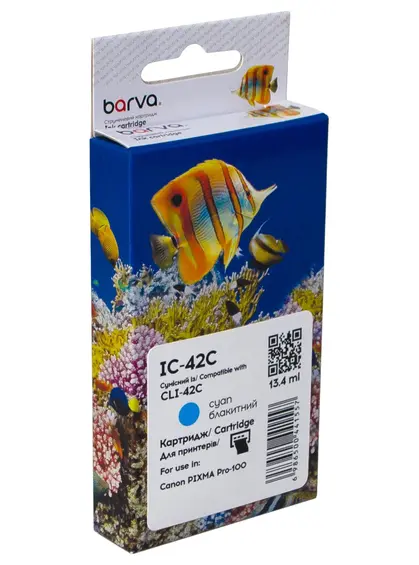 Картридж сумісний Canon CLI-42C (6385B001) 900 арк, блакитний Barva (IC-42C) Картридж сумісний Canon CLI-42C (6385B001) 900 арк, блакитний Barva (IC-42C)