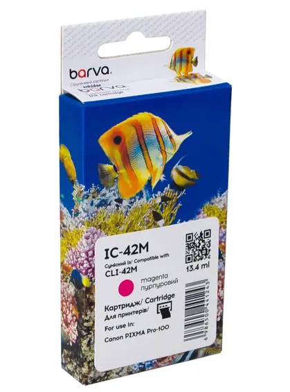 Картридж сумісний Canon CLI-42M (6386B001) 900 арк, пурпуровий Barva (IC-42M) Картридж сумісний Canon CLI-42M (6386B001) 900 арк, пурпуровий Barva (IC-42M)