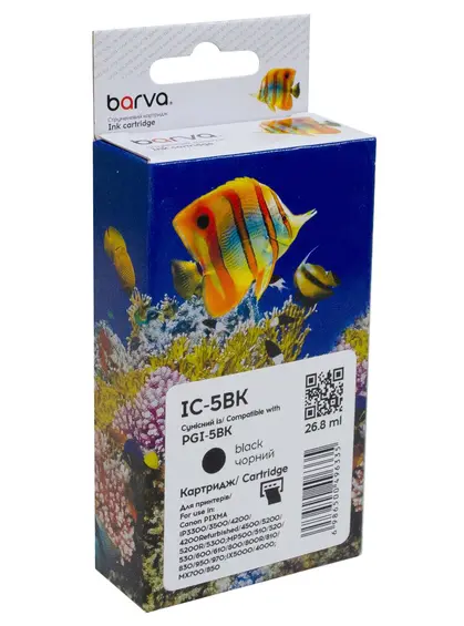 Картридж сумісний Canon PGI-5PGBK (0628B024) 500 арк, чорний Barva (IC-5BK) Картридж сумісний Canon PGI-5PGBK (0628B024) 500 арк, чорний Barva (IC-5BK)