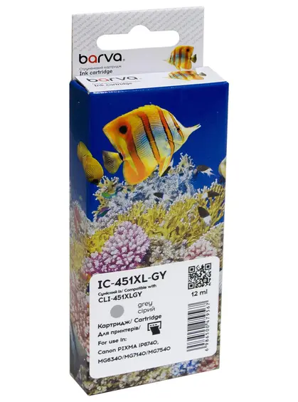 Картридж сумісний CLI-451GY XL (6476B001) 3350 арк, сірий Barva (IC-451XL-GY) Картридж сумісний CLI-451GY XL (6476B001) 3350 арк, сірий Barva (IC-451XL-GY)