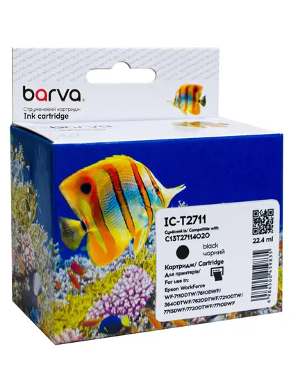 Картридж сумісний Epson 27XL/T2711 (C13T27114020) 1100 арк, чорний Barva (IC-T2711)