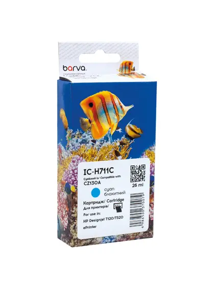 Картридж сумісний HP 711 (CZ130A/CZ134A) 26 мл, блакитний Barva (IC-H711C) Картридж сумісний HP 711 (CZ130A/CZ134A) 26 мл, блакитний Barva (IC-H711C)