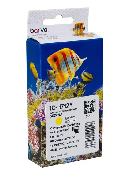 Картридж сумісний HP 712 (3ED69A/3ED79A) 29 мл, жовтий Barva (IC-H712Y) Картридж сумісний HP 712 (3ED69A/3ED79A) 29 мл, жовтий Barva (IC-H712Y)