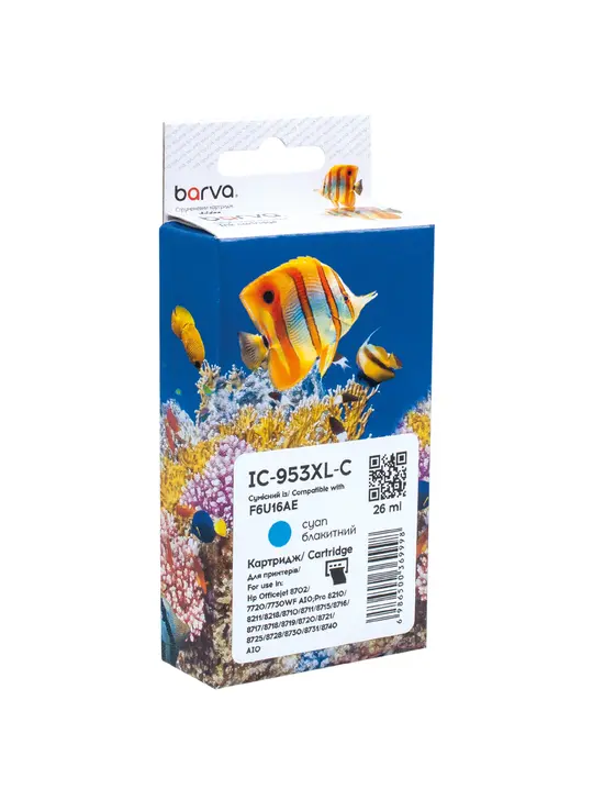 Картридж сумісний HP 953XL (F6U12AE/F6U16AE) 1600 арк, блакитний Barva (IC-953XL-C)